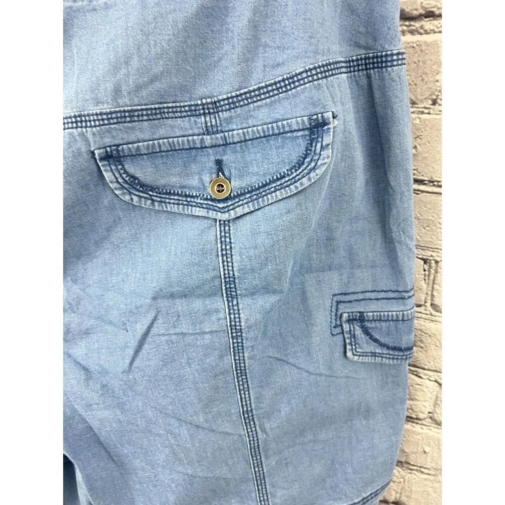 Style & Co Chambray Blue Zip Zag Cargo Pocket Shorts size 18W Mid Rise - Picture 3 of 11